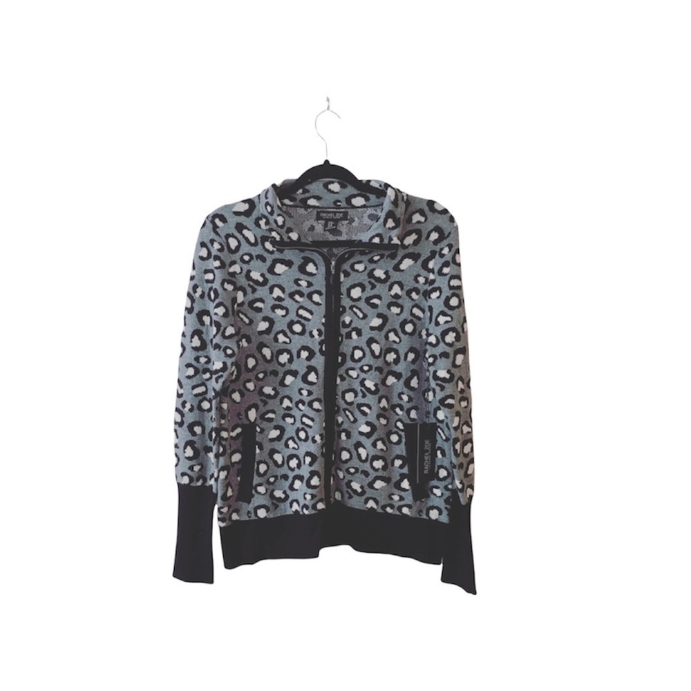 Rachel Zoe Leopard Print Jacket Gray & Black Full Zip Knit NWT Medium Women’s